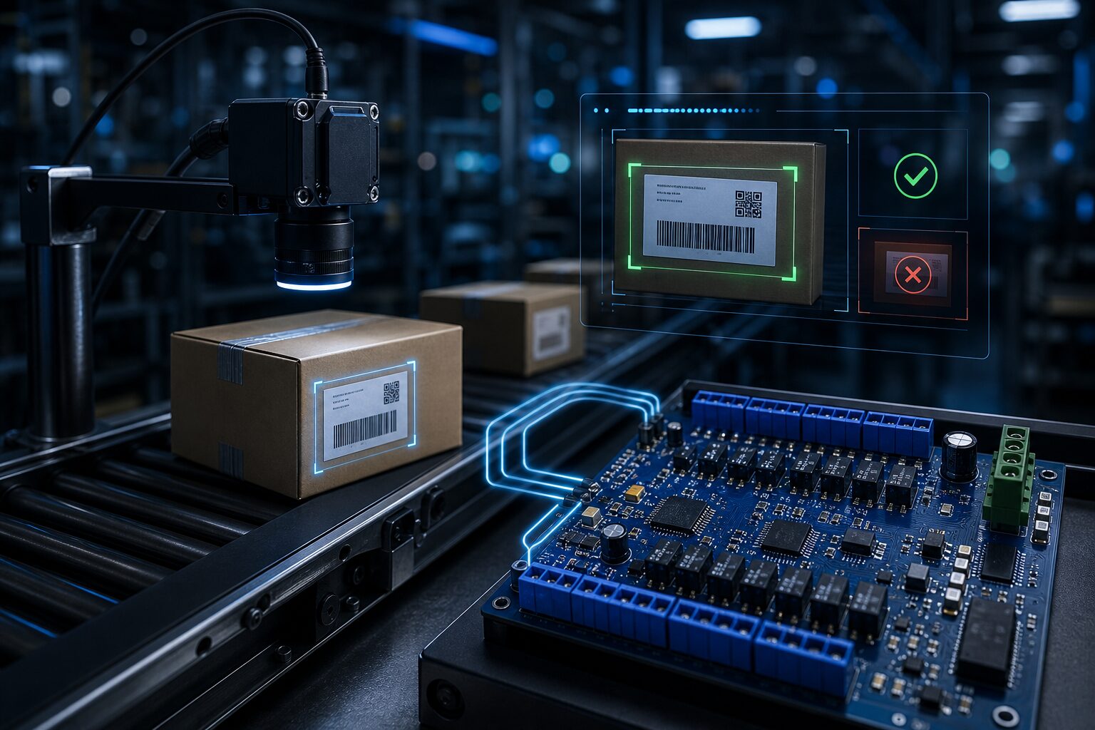 Konveyörde Etiket Var/Yok Kontrolü Kamera PCB